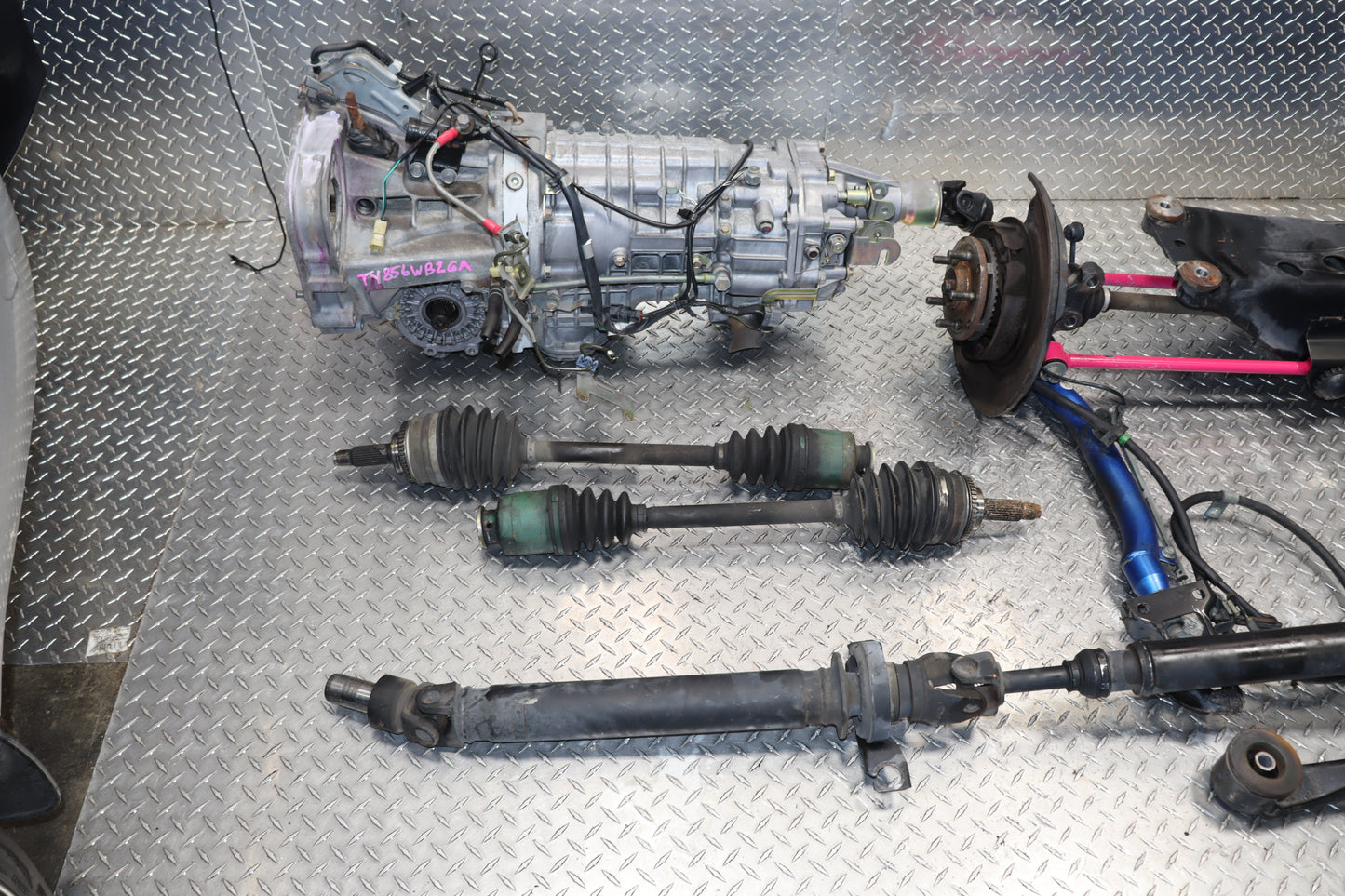 JDM TY856WB2GA SUBARU IMPREZA WRX STI S202 GDB 6 SPEED MANUAL AWD TRANSMISSION W/ COMPLETE REAR SUSPENSION CROSSMEMBER