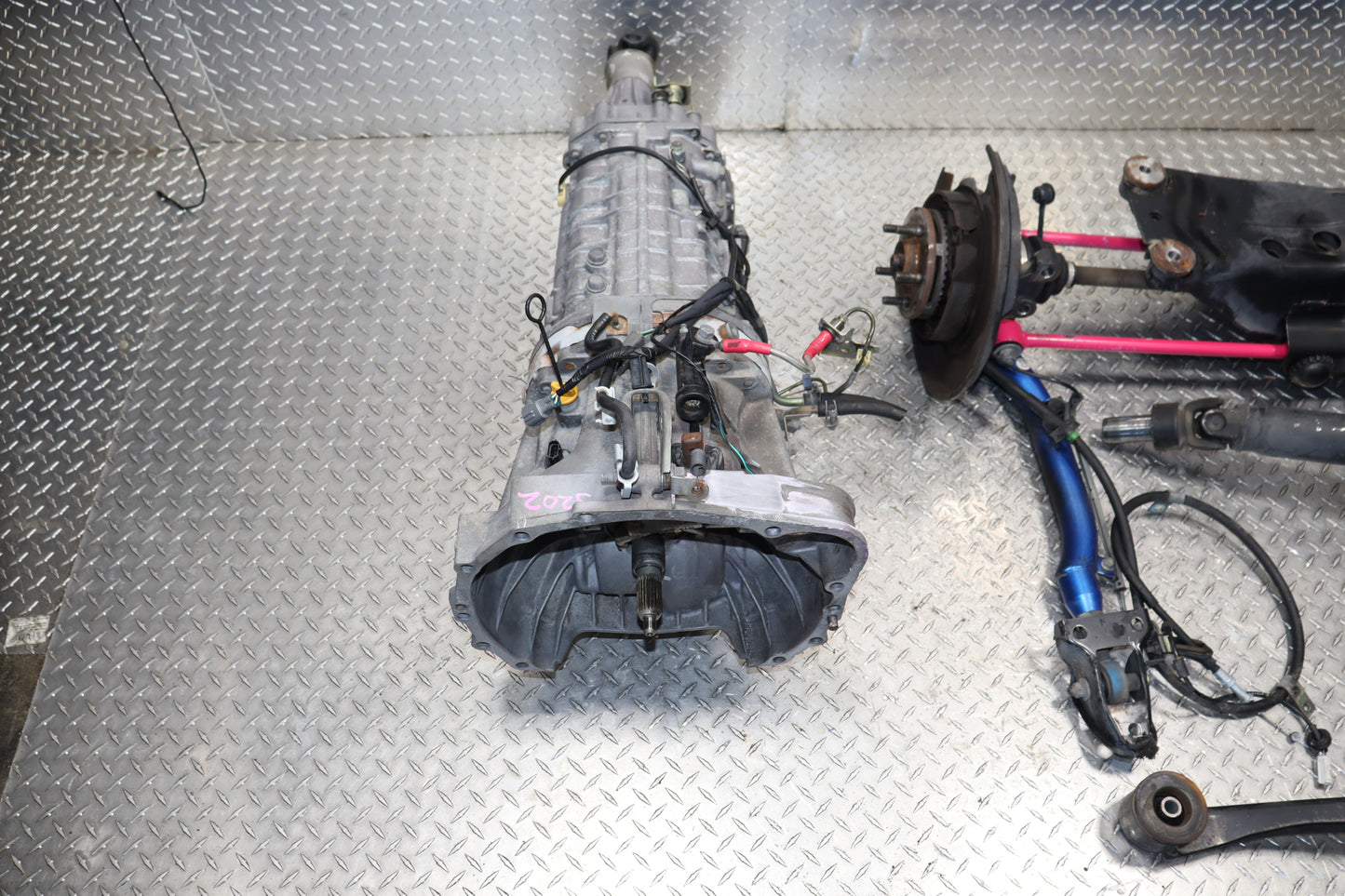 JDM TY856WB2GA SUBARU IMPREZA WRX STI S202 GDB 6 SPEED MANUAL AWD TRANSMISSION W/ COMPLETE REAR SUSPENSION CROSSMEMBER